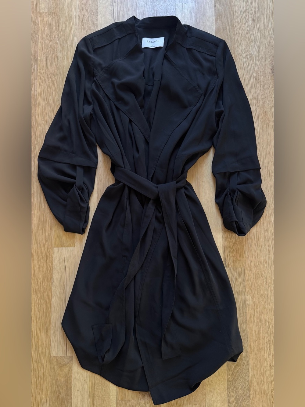Aritzia Babaton Black Flowy Belted Trench Jacket Duster Coat Size Large